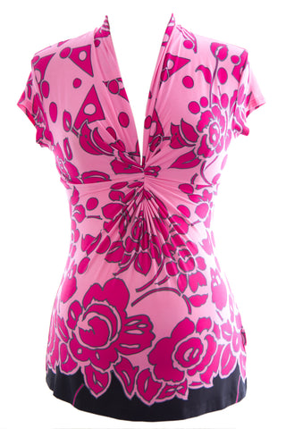 OLIAN Maternity Women's Pink Floral Print Short Sleeve V-Neck Blouse S $125 NWT