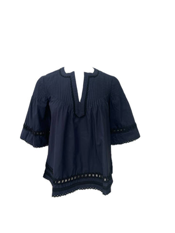 DEREK LAM Women's Navy Short Sleeve Blouse #K54 2 NWOT
