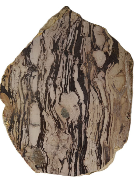 RABLABS Brown Zebra Jasper With Gold Natural Stone Platter #KI017 NWOB