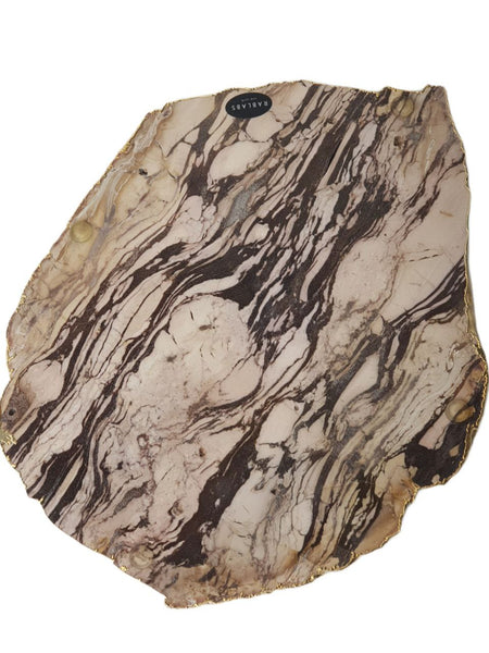 RABLABS Brown Zebra Jasper With Gold Natural Stone Platter #KI017 NWOB