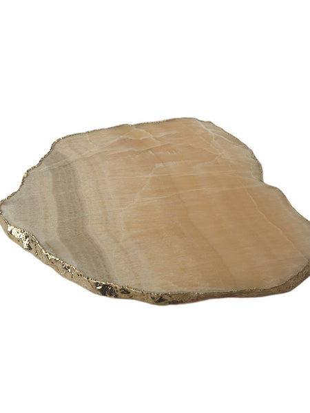 RABLABS Tangerine Calcite With Gold Natural Stone Platter #KI018 NWB