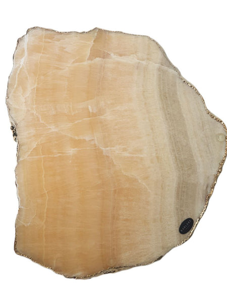RABLABS Tangerine Calcite With Gold Natural Stone Platter #KI018 NWB
