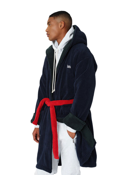 KITH Men's Navy/Red/Green Plush Lounge Serif Robe KH1199 Sz Medium NWT