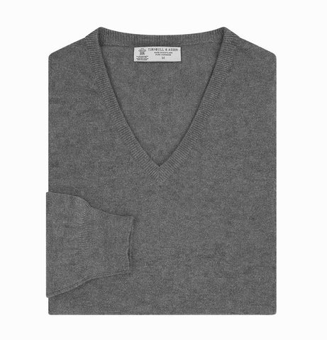 Turnbull & Asser Smog Cashmere V-neck Jumper KNLng154 $770 NEW