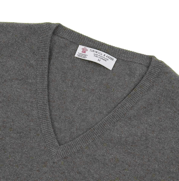 Turnbull & Asser Smog Cashmere V-neck Jumper KNLng154 $770 NEW