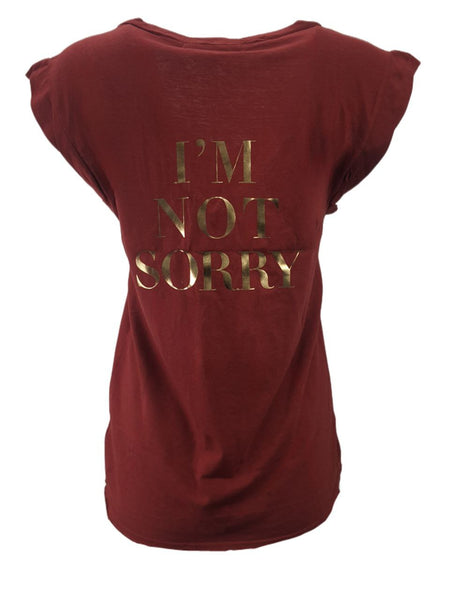 PAM & GELA Women's Red Brick Kate I'M Not Sorry Tee #G835 Petite X-Small NWT