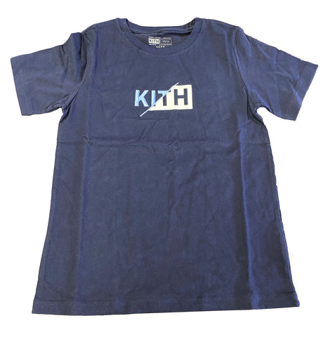 KITH Unisex Kid's Navy Slashed Box Logo T-Shirt KHK3029 Size 10/11 NWT