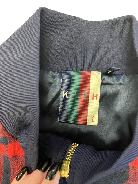 KITH Men's Red/Navy Plaid Roger Track Zip Up Jacket NWOT