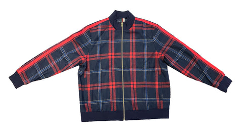 KITH Men's Red/Navy Plaid Roger Track Zip Up Jacket NWOT