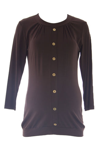 OLIAN Maternity Women's Brown Metal Buttons Front Accent Tunic Top M $110 NWT