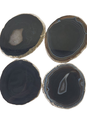 RABLABS Black Agate Natural Stone With Crystals Coasters #LM007 4" x 3.5" NWB