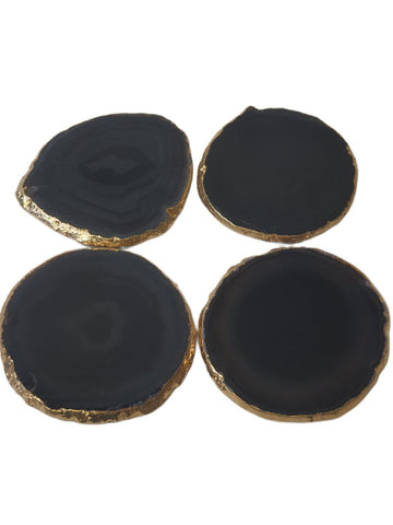 RABLABS Black Natural Agate Stone Coasters #LM008 Approx. L 4" x W 3.5" NWB