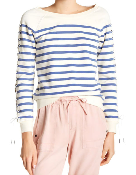 PAM & GELA Women's White Lace Up Sleeve Sweatshirt #24271705 NWT