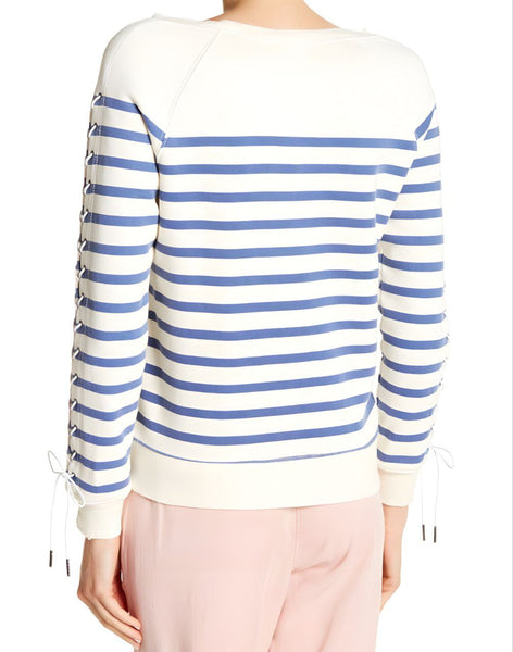 PAM & GELA Women's White Lace Up Sleeve Sweatshirt #24271705 NWT