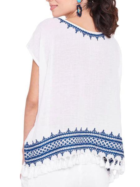 ROBERTA ROLLER RABBIT Women's White/Blue Lalla Tunic $128 NEW