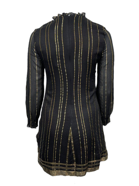DEREK LAM 10 Crossby Women's Black Ruffle Golden Stripe Dress Size 12 NWT