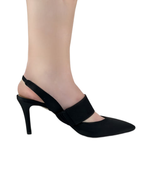 Marina Rinaldi Women's Nero Larice Satin Slingback Embellished Pumps NWB