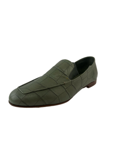 Max Mara Women's Verde Grigio Laris Croc Embossed Loafers Size 8 NWT