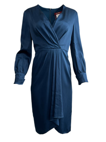 Max Mara Women's Navy Legenda Long Sleeve Satin Sheath Dress Size 6 NWT
