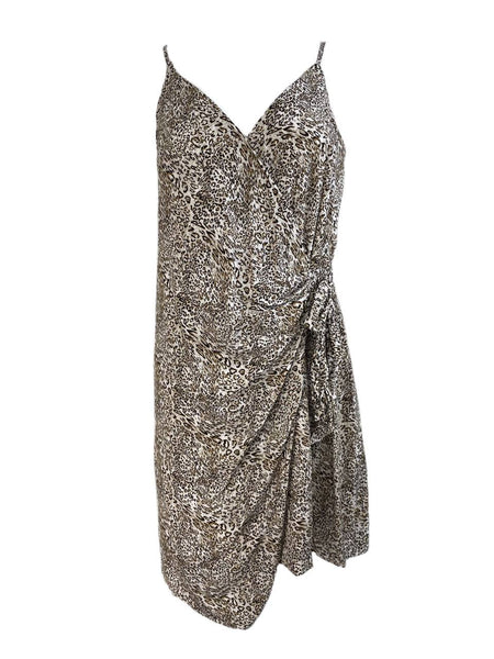 HEARTLOOM Women's Beige Leopard Print Wrap Dress Size M NWT