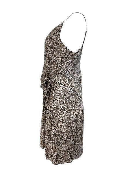 HEARTLOOM Women's Beige Leopard Print Wrap Dress Size M NWT