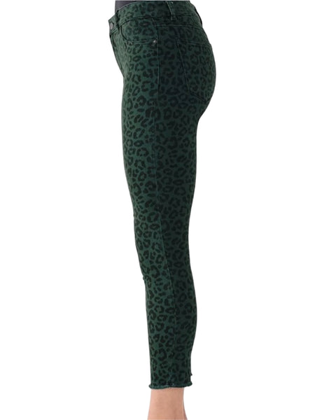 DL1961 Women's Snow Leopard Florence Cropped Mid Rise Instasculpt Jeans Size 28