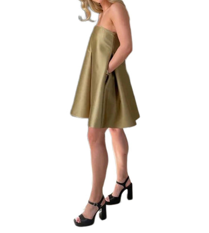 SOLACE London Women's Khaki Lexi Pleated Bonded Mini Dress NWT