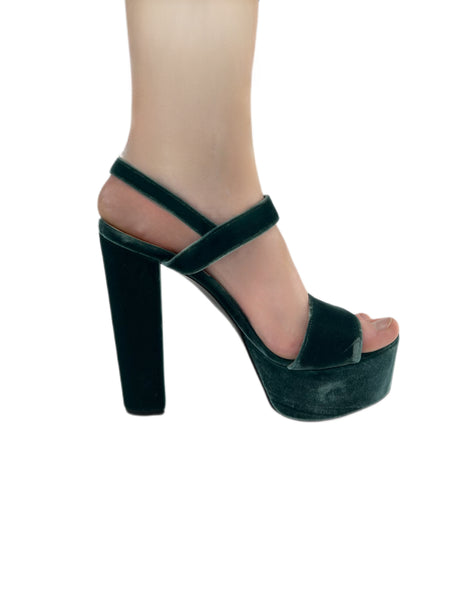 Marina Rinaldi Women's Dark Green Liliana Velour Platform Sandals Size 10