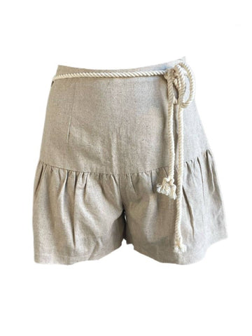 LOST IN LUNAR Women's Beige Linen Cotton Ruffle Hem Shorts Size XS NWT