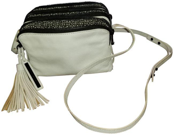 LOEFFLER RANDALL White Leather Triple Zipper Crossbosy Bag $395 NWT