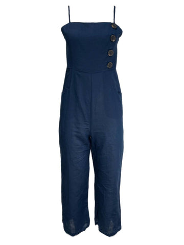 LOST IN LUNAR Women's Navy Luca Linen Blend Pantsuit NWT