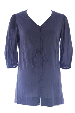OLIAN Maternity Women's Grey 3/4 Bishop Sleeve Waist Tie Tunic Shirt XS $118 NWT