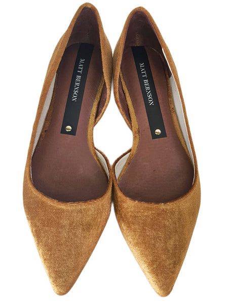 MATT BERNSON Women's Yellow Camel Crushed Velvet Mott Flats #MB113-16 6.5 NWB