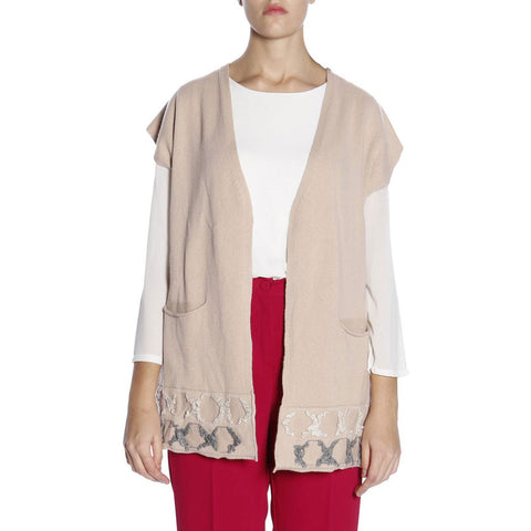MARINA RINALDI Women's Light Pink Macro Short Sleeve Cardigan Medium $645 NWT