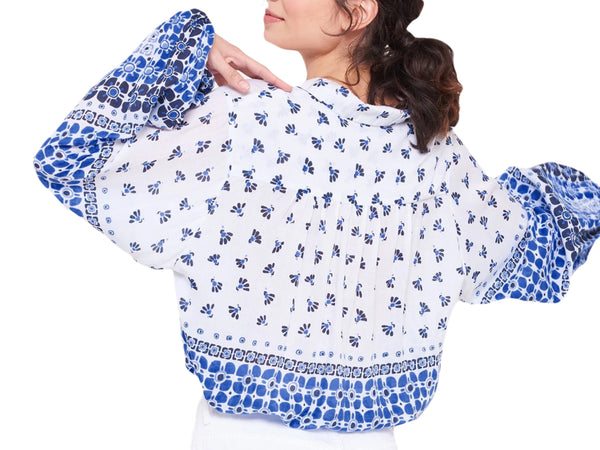 ROBERTA ROLLER RABBIT Women's Blue Marble Caleb Top $148 NEW