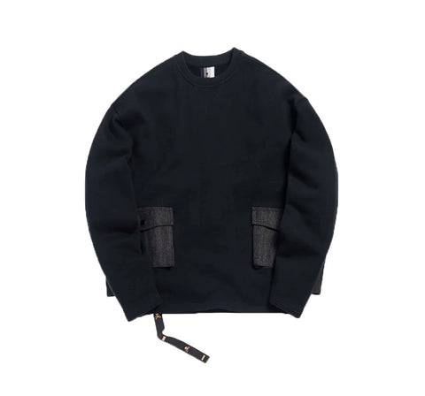 KITH X MASTERMIND WORLD Men's Black Crewneck Cargo Sweatshirt KH3398 NEW