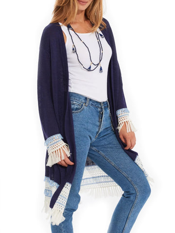 ROBERTA ROLLER RABBIT Women's Navy Mayturi Kimono Sweater One Size $295 NEW