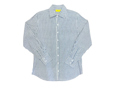 ROBERTA ROLLER RABBIT Men's Blue Yarn Dye Stripe Zoo Shirt Sz S $115 NEW