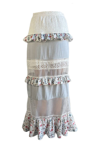 LOST IN LUNAR Women's White Mesh Printed Maxi Skirt Size XS NWT