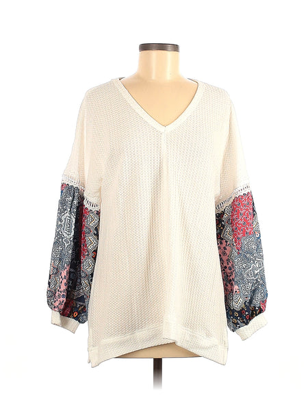 MIHOLL Women's Loose Fit Printed Sleeve Waffle Knit Blouse Size XXL $45 NWT