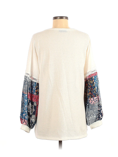 MIHOLL Women's Loose Fit Printed Sleeve Waffle Knit Blouse Size XXL $45 NWT