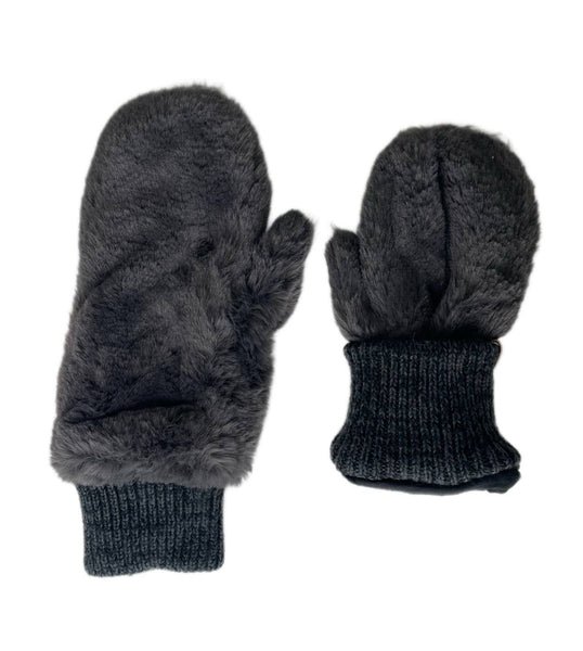 Bickley + Mitchell Women's DK Grey Faux Fur Mittens One Size NWT