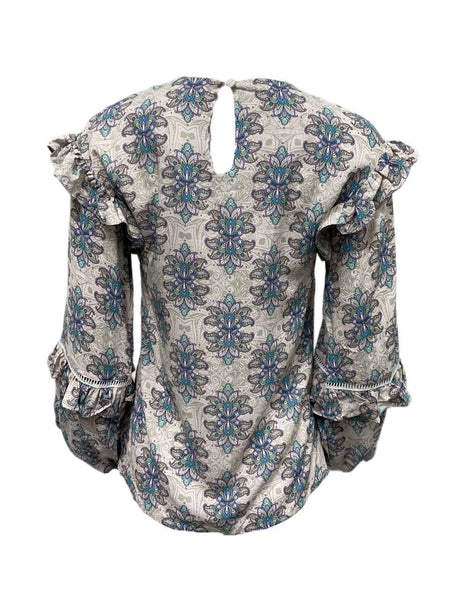 LOST IN LUNAR Women's Multicoloured Printed Ruffle Detail Blouse Size XS NWT