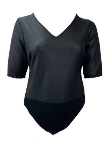 Mynt 1792 Women's Plus Black Faux Leather Bodysuit Size 1X NWT