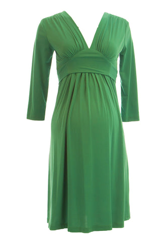 OLIAN Maternity Women's 3/4 Sleeve V-Neck Dress X-Small Shamrock Green