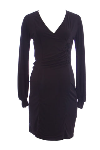 OLIAN Maternity Women's Black Beaded Button Accent Faux Wrap Dress $148 NEW