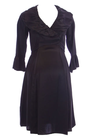 OLIAN Maternity Women's Shawl Collar 3/4 Ruffle Sleeve Dress X-Small Black