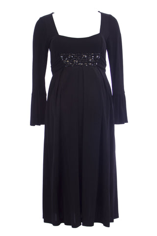 OLIAN Maternity Women's Jeweled Waist Bell Sleeve Dress X-Small  Black