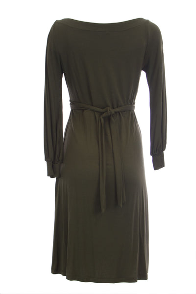 OLIAN Maternity Women's Olive Green Jeweled Waist Boat Neck Dress $148 NWT