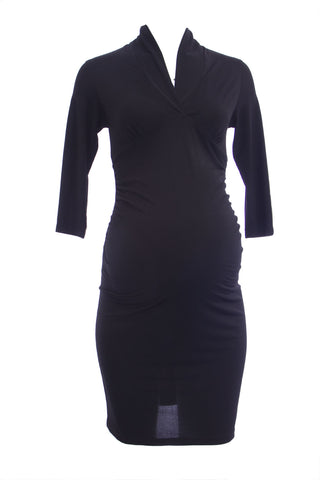 OLIAN Maternity Women's Ruched Sides 3/4 Sleeve V-Neck Dress X-Small Black
